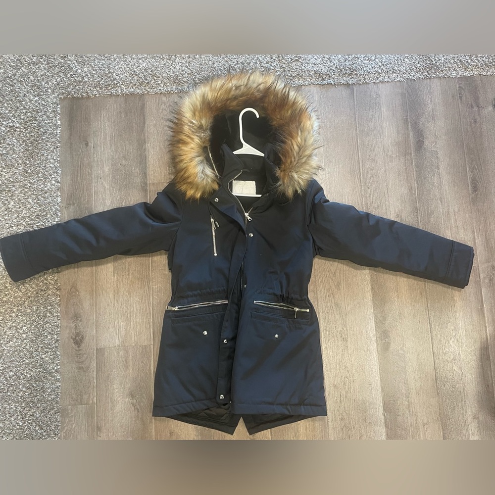 Zara women’s black parka hooded jacket - M